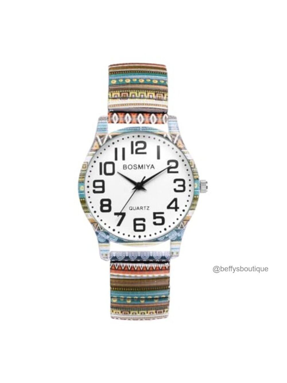 Boho Printed Elastic Stretch Band Watch Easy Reader Analog Quartz Bangle